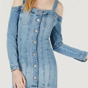 GUESS Bodycon Cold-Shoulder Denim Dress Halcyon